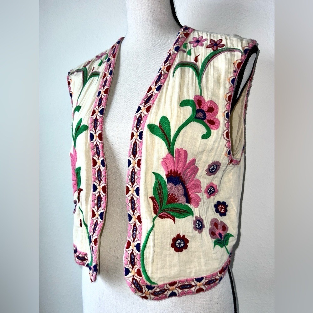 Zara open front embroidered boho vest hippie Medium - Picture 4 of 16